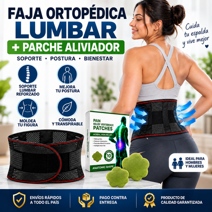 FAJA ORTOPÉDICA LUMBAR + PARCHE ALIVIADOR DE DOLOR
