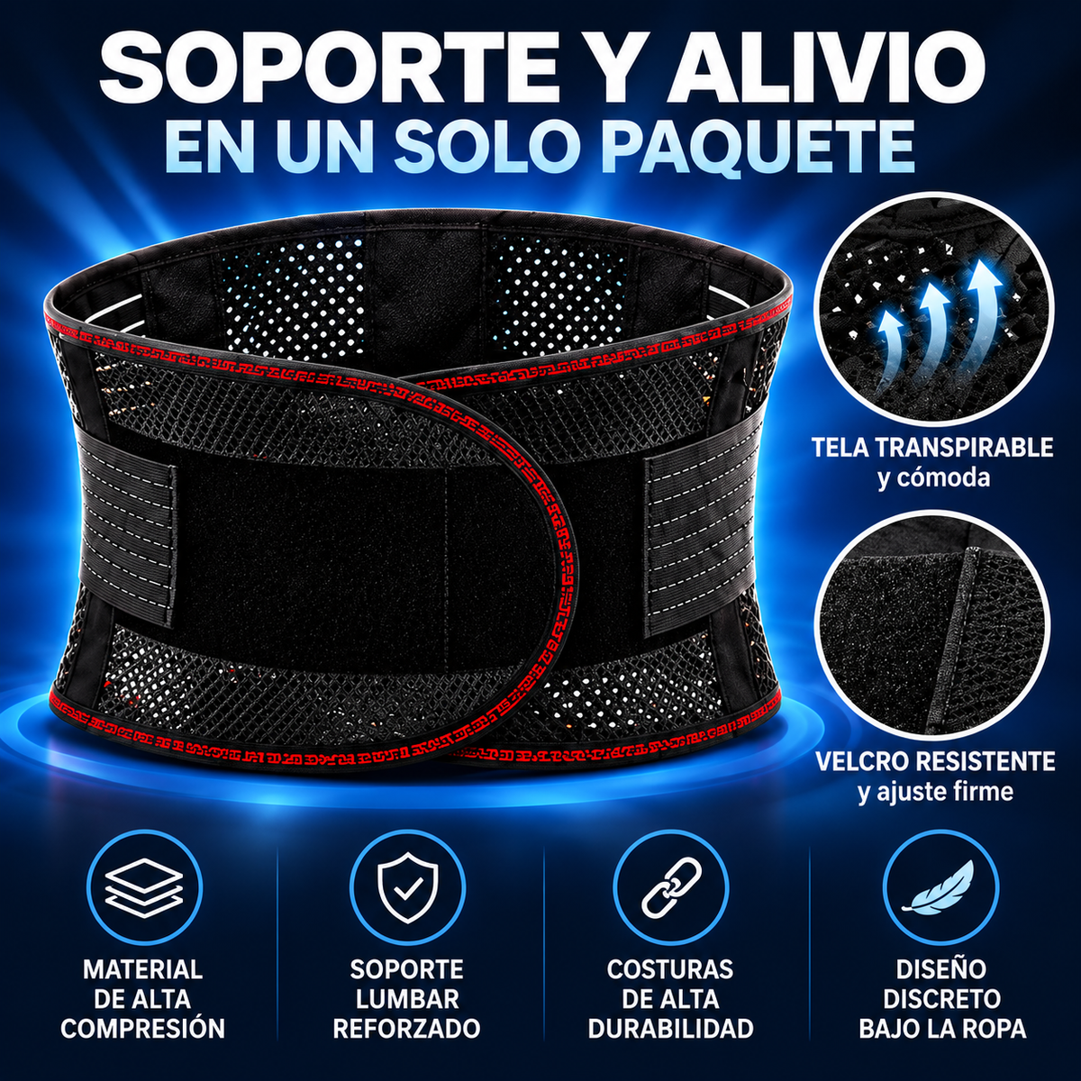 FAJA ORTOPÉDICA LUMBAR + PARCHE ALIVIADOR DE DOLOR