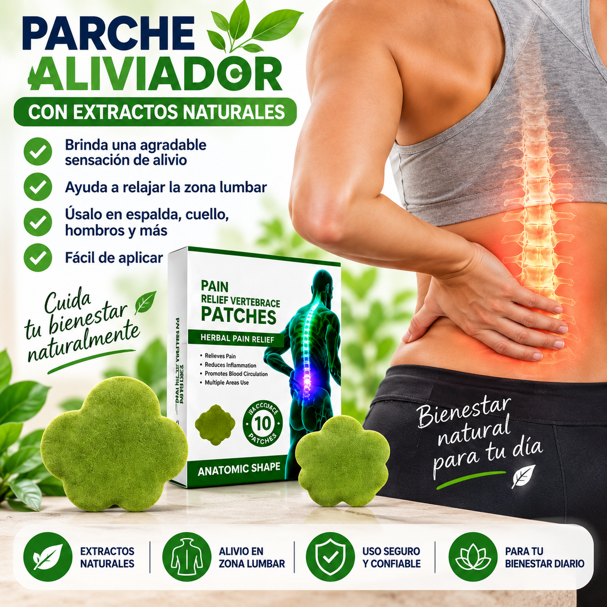 FAJA ORTOPÉDICA LUMBAR + PARCHE ALIVIADOR DE DOLOR