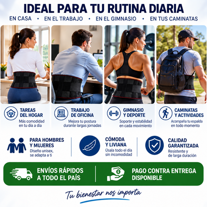 FAJA ORTOPÉDICA LUMBAR + PARCHE ALIVIADOR DE DOLOR