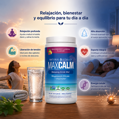 MaxCalm Relaxing Drink Mix — Magnesio Citrato + Glicinato, 453g